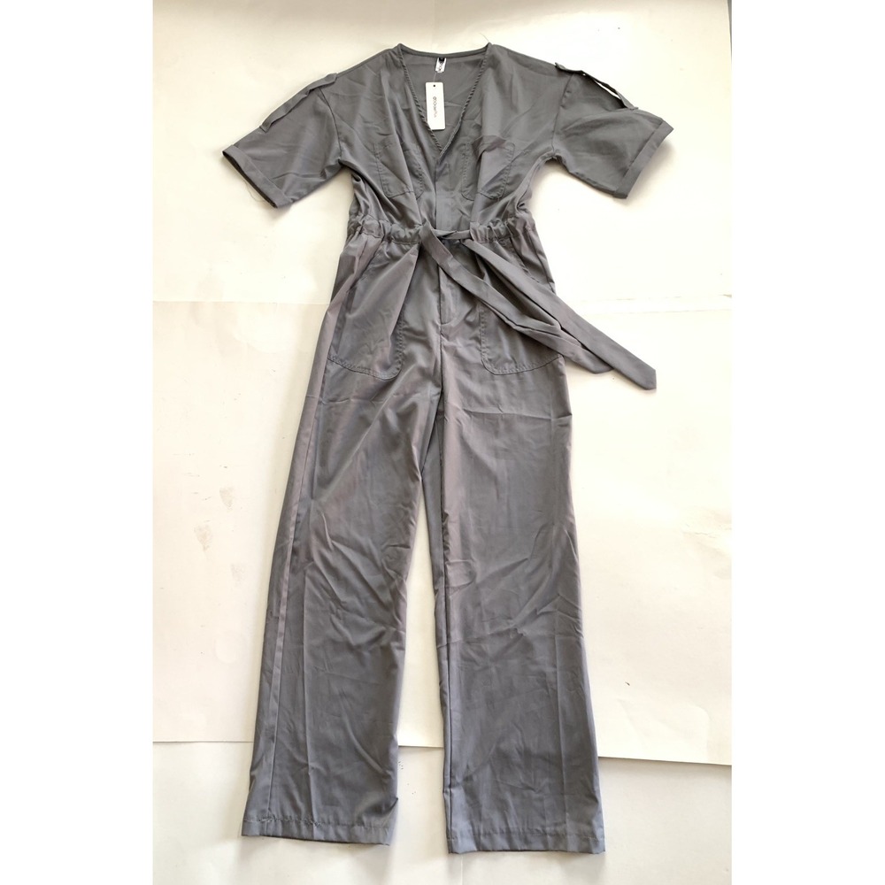 Order Plus Utility Jumpsuit Women's Size M Gray Belted Wide Leg Cargo NWT